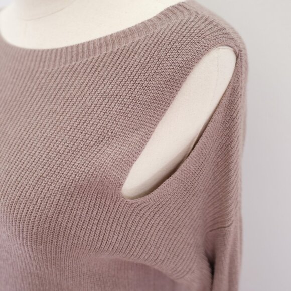 Express Small Beige Open / Cold Shoulder Long Sleeve Knit Blouse Top Small Ribbe - Picture 3 of 10